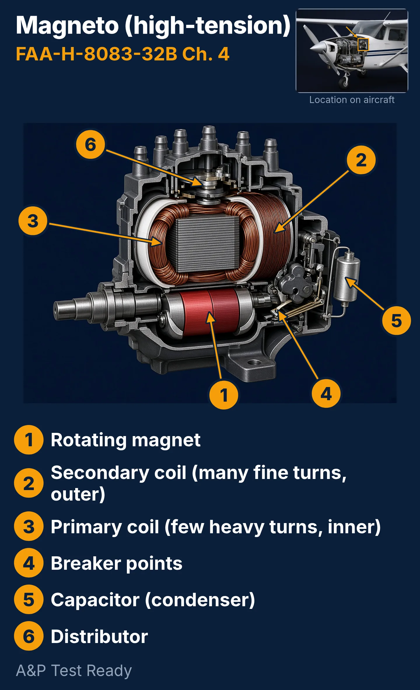 Labeled high-tension magneto cutaway