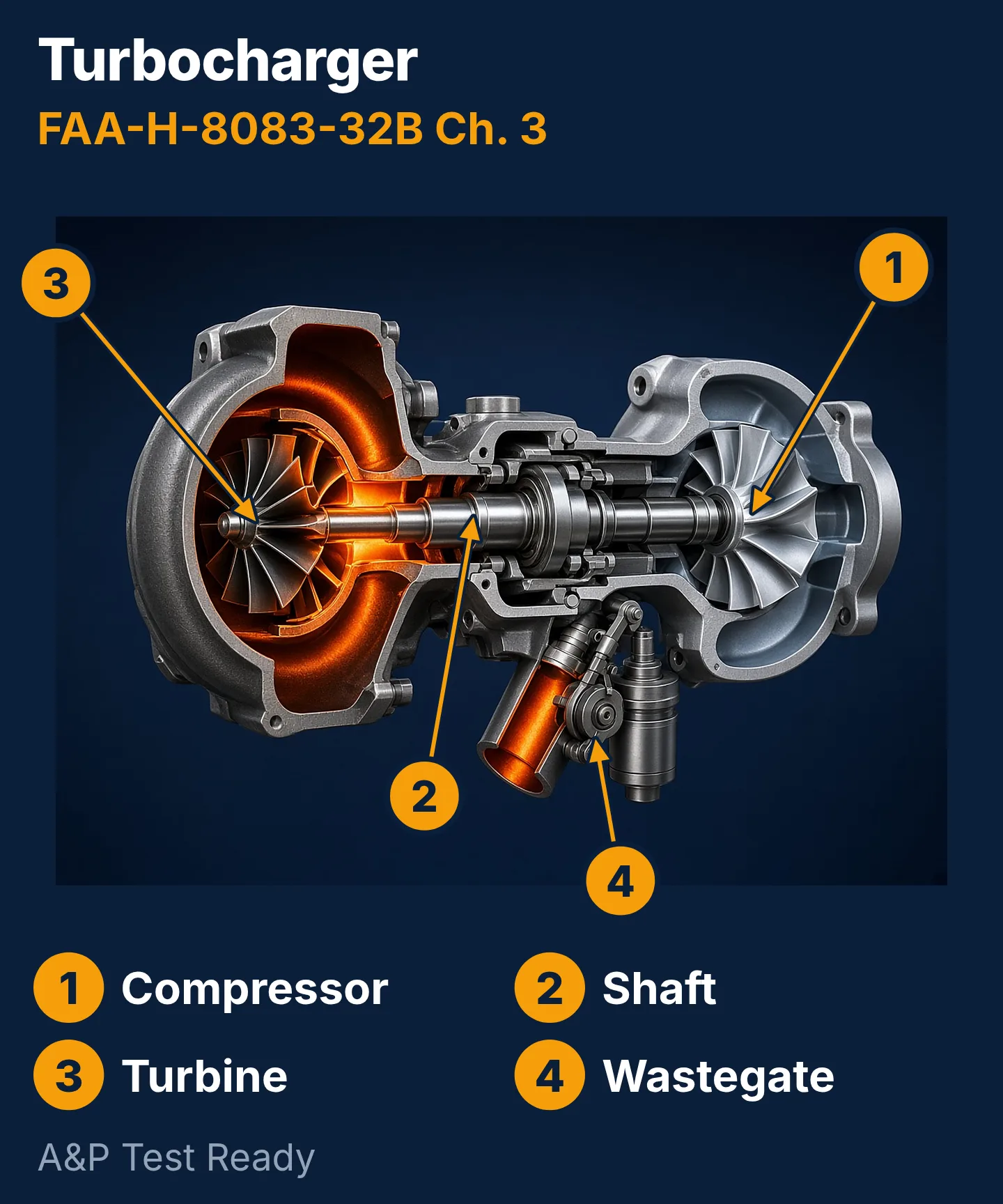 Labeled turbocharger cutaway